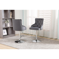 ST-6020 Grey Velvet Bar Stool with Deep Tufting,(Online only)