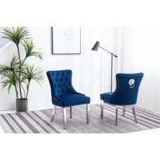 C-1252 Blue Velvet Dining Chair with Lion Knocker. SALE JUST SET OF 2 CHAIRS (Online only)