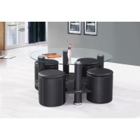 IF-2057 Black PU Tempered Glass Coffee table with 4 Stools. (Online only) IF-2057 Black PU Tempered Glass Coffee table with 4 Stools. (Online only)