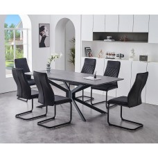 T-1570 Modern Extension Dining Table Grey Marble Veneer Top  (Online Only)
