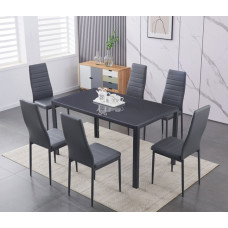 IF-5051 -7-Piece Dining Set – Tempered Grey Glass Table with Upholstered Chairs (online Only)