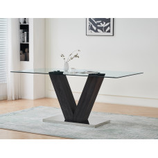 T-1402  V-Shaped Grey Pedestal with Stainless Steel Base Dining Table (Online Only)