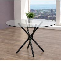 T-1429 Round Glass Top Dining Table with Black Metal Legs (Online only)