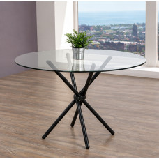 T-1429 Round Glass Top Dining Table with Black Metal Legs (Online only)