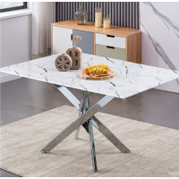 T-1442 Tempered White Marble Glass with Chrome Legs Dining Table (Online only)