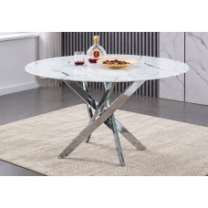 T-1445 White Marble Glass with Chrome Legs Dining Table.(Online only)