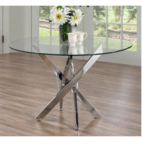 T-1447- 44"Round Clear Glass Top With Chrome Legs Dining Table (Online only)