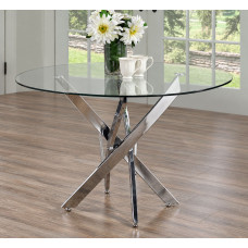 T-1447- 44"Round Clear Glass Top With Chrome Legs Dining Table (Online only)