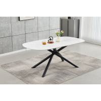 T-1530 Sintered Stone White Marble Top With Black Steel Legs Dining Table (Online Only)