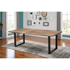 T-1810 Faux Live Edge Wood Table With Black Metal U Shape Legs. (Online only)