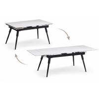 T-1818 Modern Extension Dining Table with Sintered Stone White Marble Top With Black Steel Legs (Online Only)