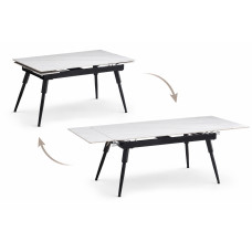 T-1818 Modern Extension Dining Table with Sintered Stone White Marble Top With Black Steel Legs (Online Only) T-1818 Modern Extension Dining Table with Sintered Stone White Marble Top With Black Steel Legs (Online Only)