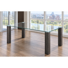 T-1449 Clear Glass 59 " With Grey Wooden Legs Dining Table (Online only)