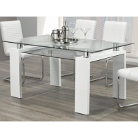 T-1480 Clear Glass Top Dining Table with White Gloss Legs (Online only)