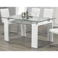 T-1480 Clear Glass Top Dining Table with White Gloss Legs (Online only)