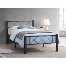 IF-125 Single, Double size bed with Black Steel Frame/ Espresso Wooden Post (Online Only)